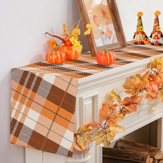 all Plaid Table Runner 72 Inch Long,Brown Autumn Outdoor Kitchen-13x72 (Orange, 13" x 72") {4}