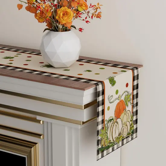Fall Pumpkin Dots Plaid Table Runner Table Decoration,13x72 Inch {3}