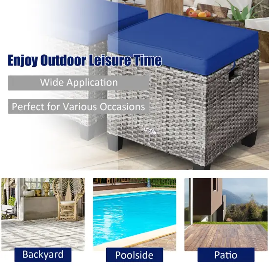 Costway 2PCS Patio Rattan Cushioned Ottoman SeatFoot Rest Table {6}