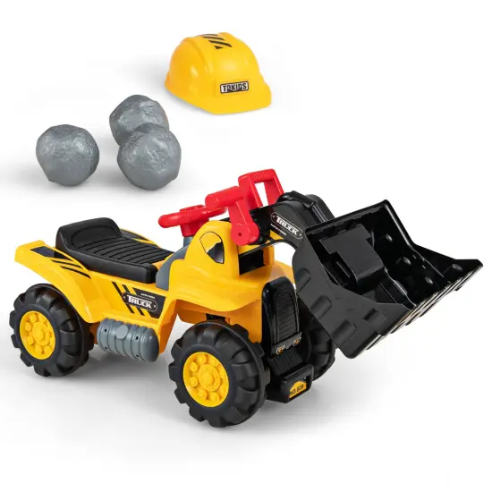 Costway Kids Ride on Excavator with Realistic Sound Effects Big Bucket 3 Toy Stones Helmet {1}