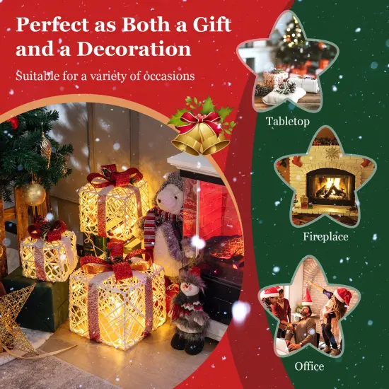 Costway Set of 3 Christmas Lighted Gift Boxes, Indoor Present Box Holiday Decoration {6}