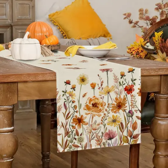 Fall Floral Table Runner 13x72 Inch, Autumn Fallen Leaves Decor- (Multicolor, 13" x 72") {5}