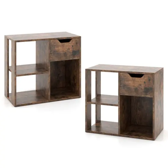 Costway 1/2 PCS 3-Cube Bookshelf 2-Tier Open Shelf Bookcase with Drawer Home Storage Organizer {8}