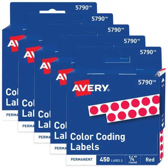 Avery Dot Stickers 1/4 Inch, 450 Red Stickers Per Pack, 5 Packs, 2,250 Total Round Labels (05790) {1}