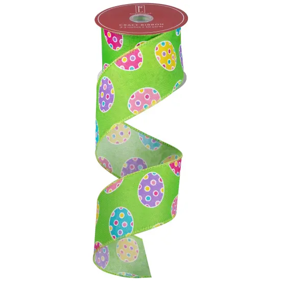 Northlight Easter Egg Design Wired Spring Craft Ribbon - 2.5" x 10 Yards - Green Multi {3}
