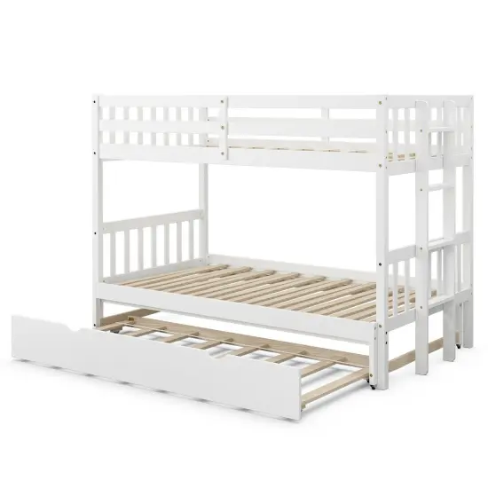 Dark Brown White Wood 4-in-1 Convertible Bunk Bed with Trundle and Ladder Espresso {8}