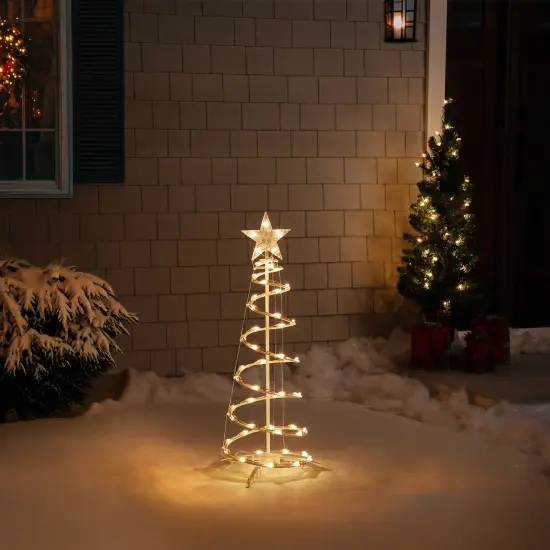 Northlight Lighted Outdoor Spiral Christmas Cone Tree with Star - 3' - Clear Lights White {4}