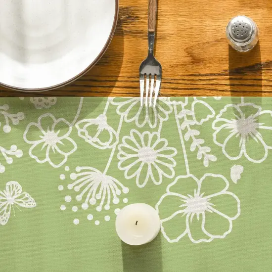 Green Bloom Flowers Butterfly Spring Table Runner, Seasonal Holiday Kitchen Dining Table Decoration for Home Party Indoor 13x72 Inch {6}