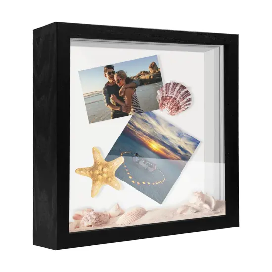 8x8 Shadow Box Frame Display Case, Wood with Plexiglass, Display Case Box for Memorabilia, Medal, Crafts,Tickets and Photos, Picture Frame for Wall and Tabletop (Black, 8x8) {1}