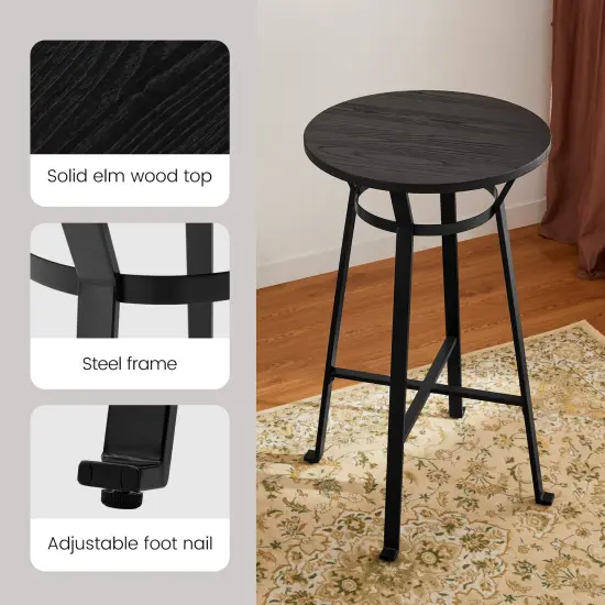 42.50"H Steel Bar Table With Elm Wood Top Black {5}