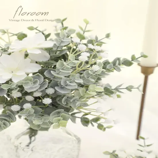 Artificial Flocked Eucalyptus Stems Faux Greenery Spray, 18pcs Best Filler Fake Plants for DIY Wedding Bouquet Centerpieces Arrangement {3}