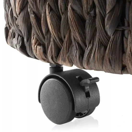 Rolling Storage Basket with Lid & Wheels, Wicker Hyacinth Hamper Storage Bin Espresso {5}
