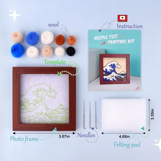 Needle Felting Kit for Beginners - Wool Felt Painting Gifts for Girls Kids Adults, The Great Wave&hellip; {6}