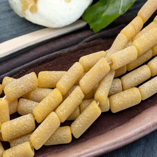 10x25mm Matte Dandelion Pompeii Tube Beads (18" Strand) - Indonesian Glass Beads {1}