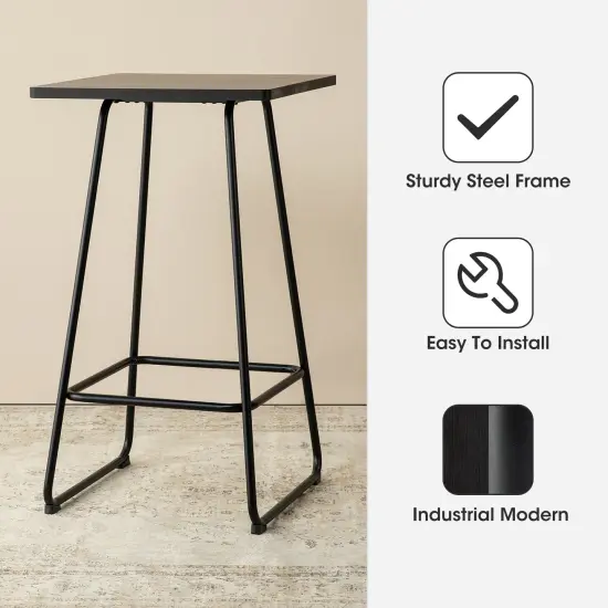 41"H Industrial Modern Square Wood Top Bar Height Pub Tables Black {4}