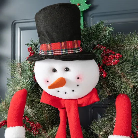 24"D Christmas Flocked Pine Needle & Berry Wreath with matched 20&ldquo;H Christmas Fabric Snowman Ornament Sets {2}