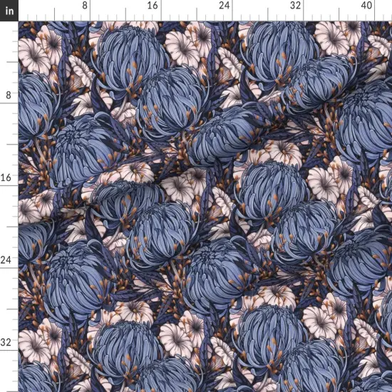 Various Fabrics by the Yard or Fat Quarter Blue Bold Floral Chrysanthemum Blooms Modern Garden Opulent Botanical Maximalist Moody Custom Printed Fabric by Spoonflower {1}