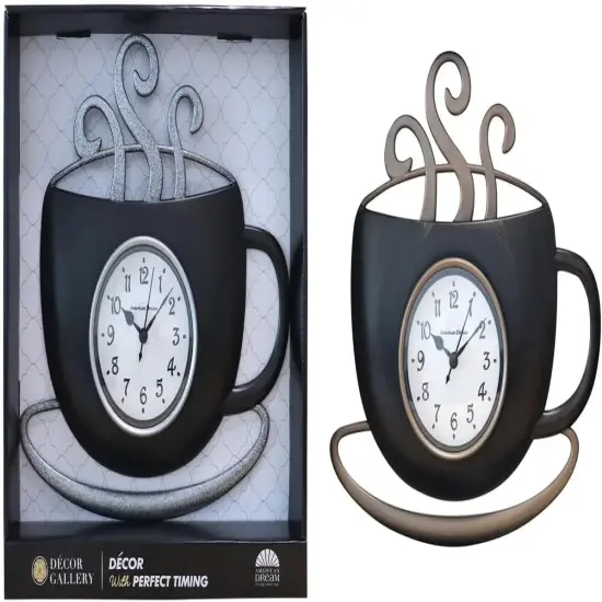 Plastic Farmhouse Style Latte Cup Clock 11.5 x 1.375 x 11 inches {1}