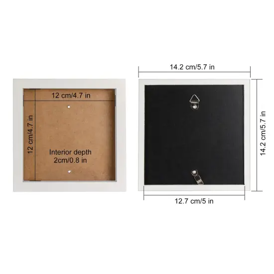 Small Shadow Box Frame 5 x 5 Shadowbox Display Case Wooden Picture Frame with Glass Wedding Memorabilia Medals Photos for Wall and Tabletop - White {3}