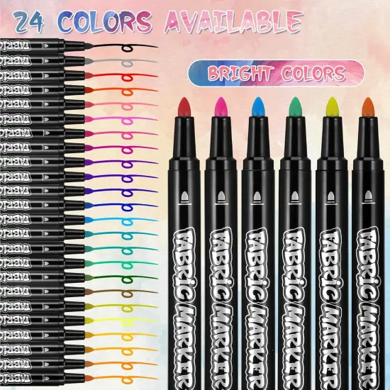 24 Fabric Markers Pens Set, Textile Marker Washable, Non Toxic Fabric Paint Pens, Permanent Marker for Clothes, Fine Point Textile Marker Pen, Craft Paint Pens Art Markers {3}
