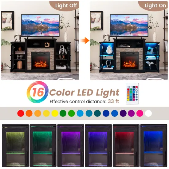 Fireplace&nbsp;Entertainment Center Stand with 16-Color LED Lights for TVs Black {6}