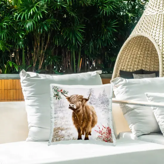 Cattle Stepping in Snow Design by Ian Saxton Outdoor Printed Pillow {2}