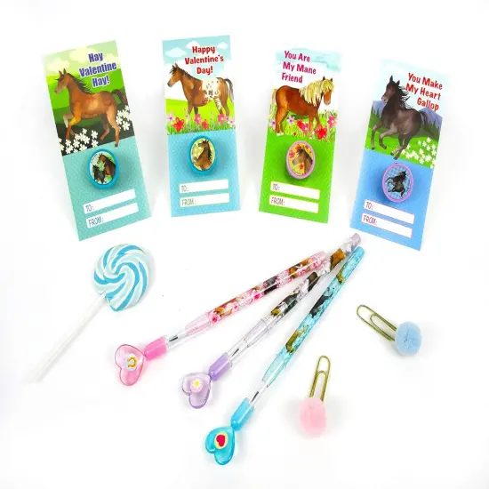 Tiny Mills 36 PACK Horse Pony Cards with Horse Pony Stampers for Valentine's Day Classroom Exchange Birthday Party Favor Prizes {5}
