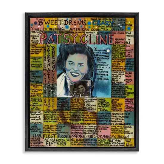 Stupell Industries Patsy Cline Collage Framed Floater Canvas Wall Art Design by Sabin {1}