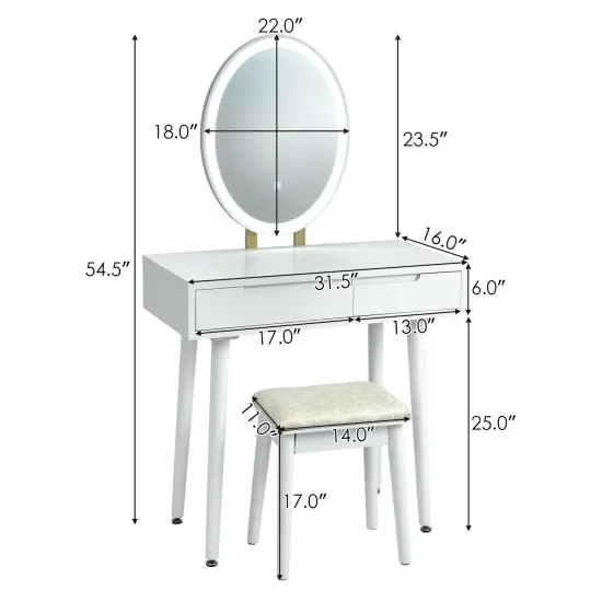 Touch Screen Vanity Makeup Table Stool Set with Lighted Mirror {5}