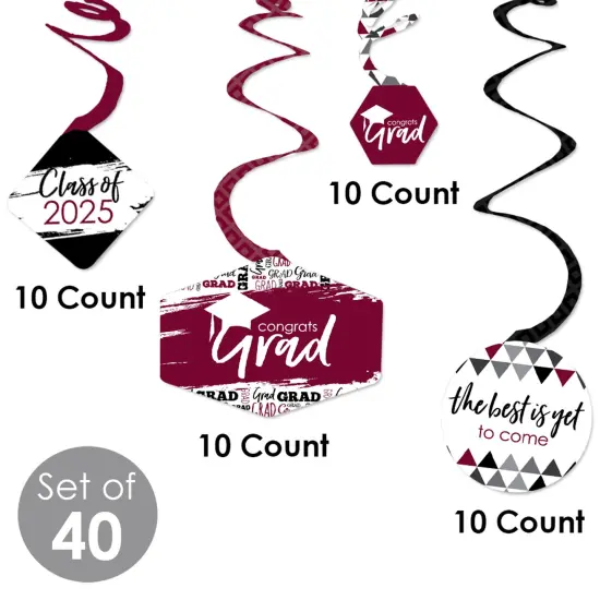 Big Dot of Happiness Maroon Graduation Class of 2025 Decorations Hanging Swirls - Set of 40 {6}