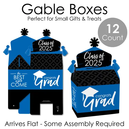 Big Dot of Happiness Blue Grad - Best is Yet to Come - Treat Box Party Favors - 2025 Royal Blue Graduation Party Goodie Gable Boxes - Set of 12 {7}