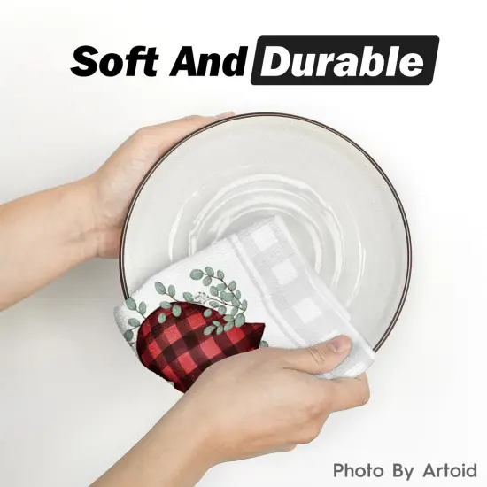 Artoid Mode Red Buffalo Plaid Heart Love Valentine's Day Kitchen Towels Dish Towels, 18x26 Inch Anniversary Wedding Decoration Hand Towels Set of 2 {3}