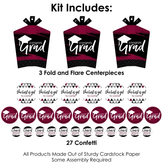 Big Dot of Happiness Maroon Grad Best is Yet to Come - 2025 Burgundy Graduation Party Decor and Confetti - Terrific Table Centerpiece Kit - Set of 30 {4}