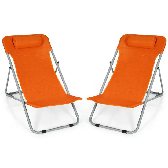 Portable Beach Chair Set of 2 with Headrest Blue {8}