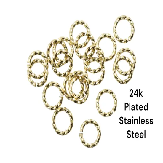 *50* 24k Gold Plated 304 Stainless Steel Twisted Open Jump Rings {4}