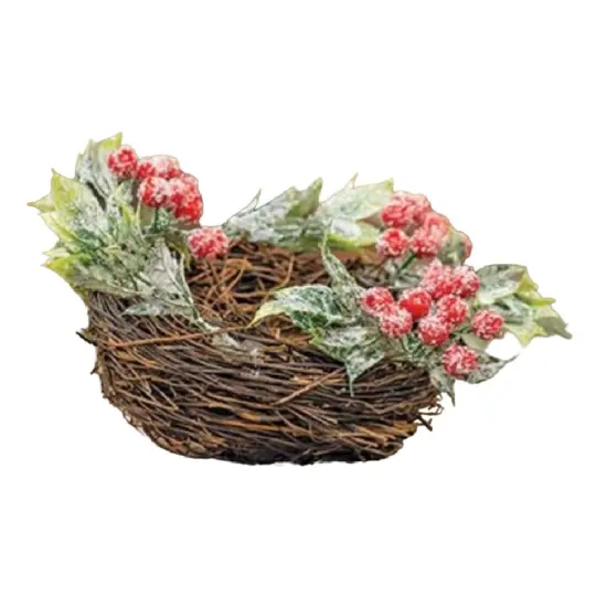 Frosty Red Berries & Leaves Bird Nest {1}
