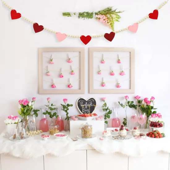 DAZONGE Valentines Day Decorations, Wood Bead Garland with Felt Hearts for Valentine Decor, Red and Pink Farmhouse Valentine&rsquo;s Day Banner for Wedding, Anniversary Decorations {3}