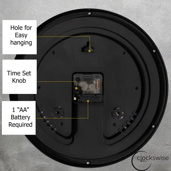 Clockswise Non-Ticking Quartz Wall Clock with Thermometer & Hygrometer - Battery Operated Plastic Analog Clock for Temperature & Humidity Monitoring - Ideal for Home, Office or School, Black {5}