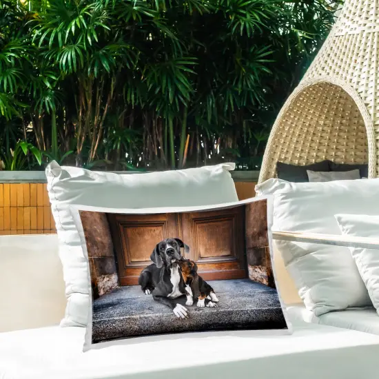 Hound & Puppy in City Design by Natalie Grosse Outdoor Printed Pillow  {2}