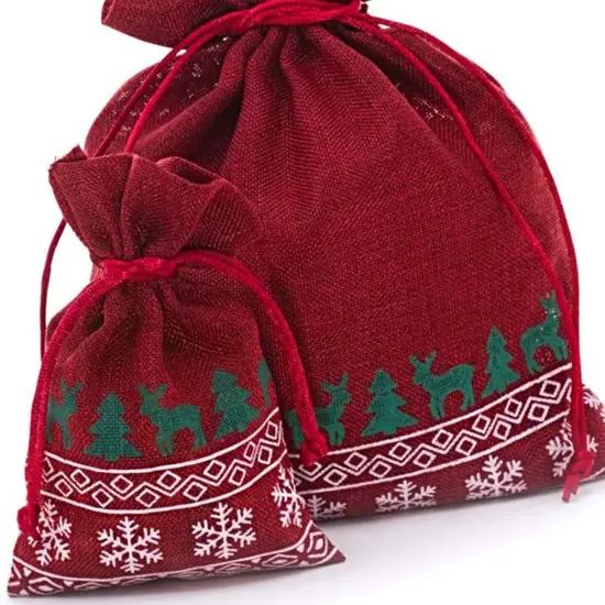 8&rdquo; x 10&rdquo; Faux Linen Christmas Gift Bags for Festive Wrapping {4}