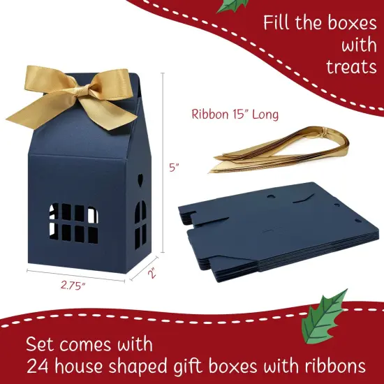 Wrapables House Shaped Gift Boxes with Ribbons for Weddings, Housewarming, Cookies, Candies, Treats, Party Favors (Set of 24), Blue {2}