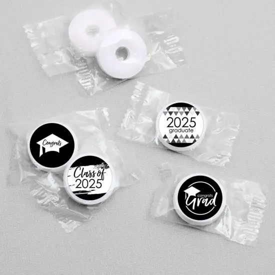 Big Dot of Happiness 2025 Black and White Graduation Party Round Candy Sticker Favors - Labels Fits Chocolate Candy (1 Sheet of 108) {4}
