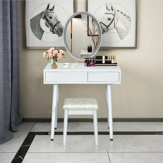 Touch Screen Vanity Makeup Table Stool Set with Lighted Mirror {4}