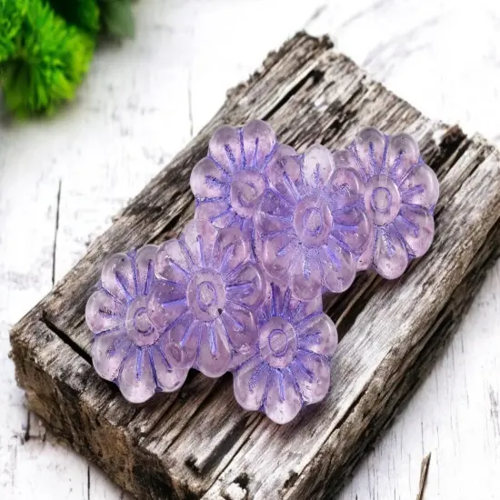 *6* 18mm Purple Washed Crystal Daisy Flower Beads {3}