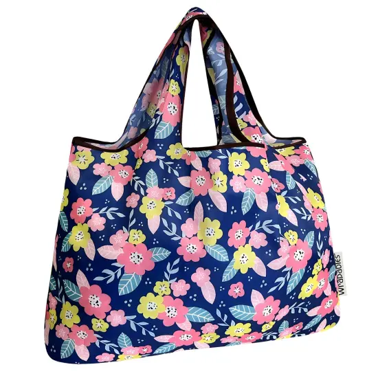 Wrapables Large Foldable Tote Nylon Reusable Grocery Bags, Pink & Yellow Corsage {1}
