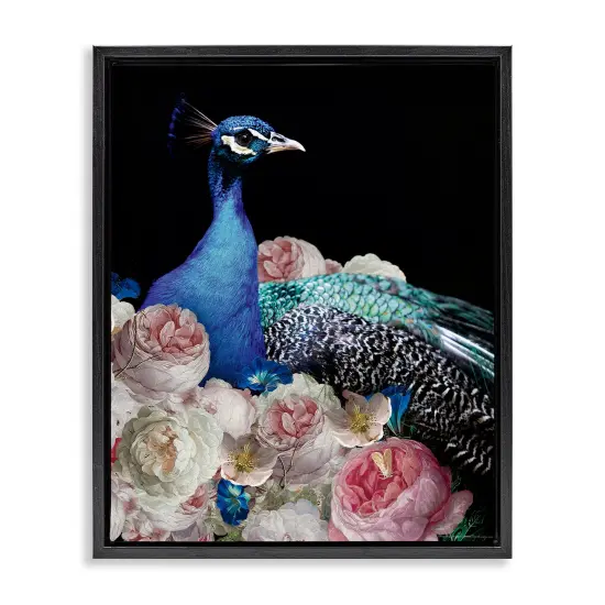 Stupell Industries Peacock & Peonies Framed Floater Canvas Wall Art Design by Reinders {1}