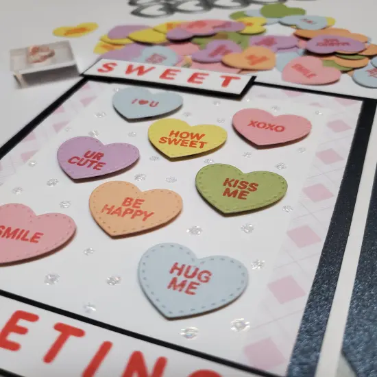 Valentine's Candy Conversation Hearts Paper Craft Kit - Clear Stamp, Die, Block, Papers, Ink Pad - Love Hearts {2}