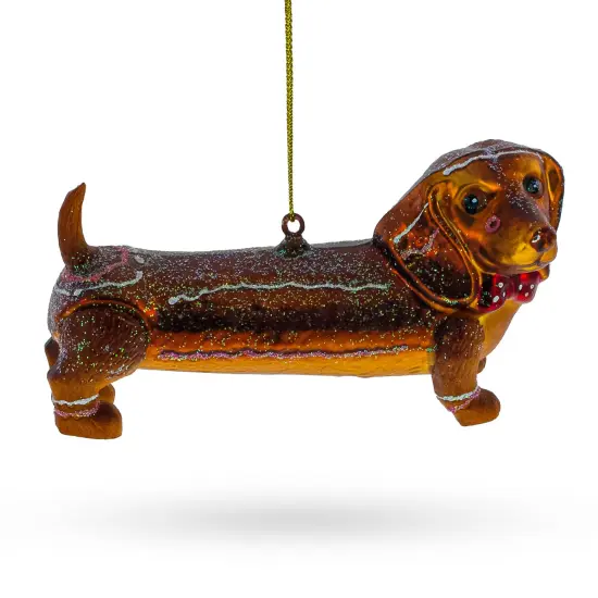 Dachshund with Bow Tie Glass Christmas Ornament {4}