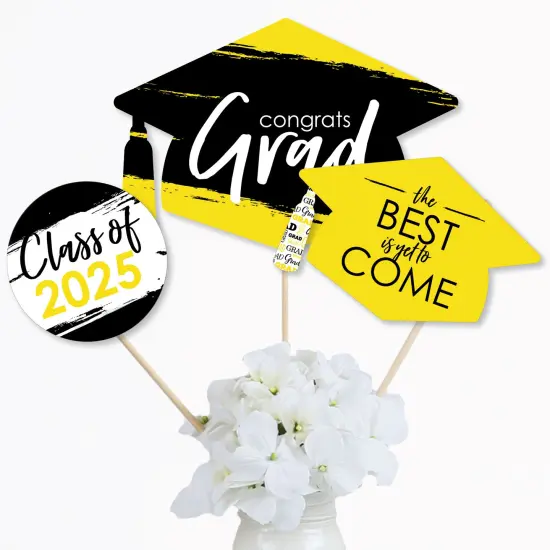 Big Dot of Happiness Yellow 2025 Graduation Party Centerpiece Sticks - Table Toppers - Set of 15 {4}
