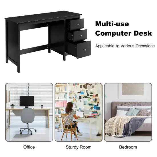 3-Drawer Home Office Study Computer Desk with Spacious Desktop Black {6}